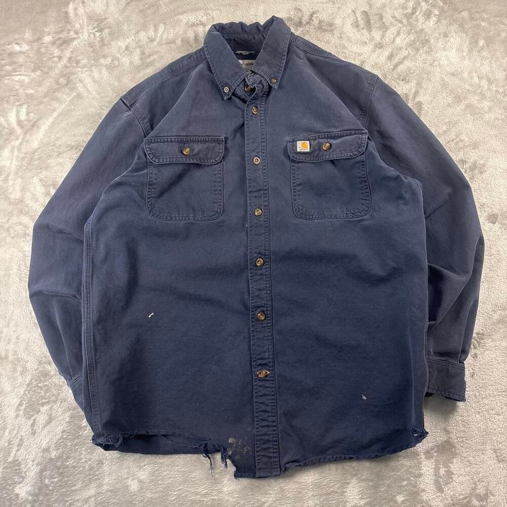 Vintage Carhartt S09 MDT Shirt Mens Medium Blue Distressed Workwear Thrashed